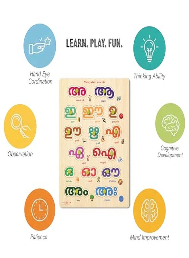 Khilonewale Set of 2 Wooden Knob Puzzles in Malayalam | Alphabet & Numbers Learning Puzzle for Kids 3+ Years | Educational Wooden Board Toys | 9x12 inch Montessori Puzzles (Malayalam Consonant+Vowel) - Image 4